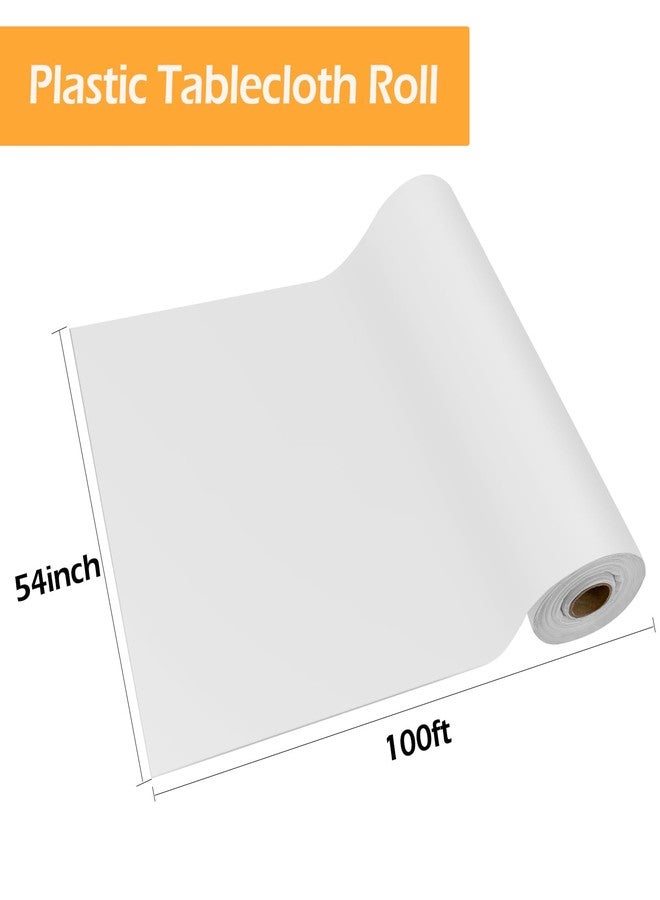 YSYJ Plastic Table Cover Roll White Disposable Table Cloth 54 in x 100 Ft, Plastic Table Cloths with Slide Cutter Table Cover for Parties - Image 2